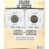 Image 1 : LOT OF 2 TEN CENT COINS ( 1951-1952) *CANADA* (SILVER)