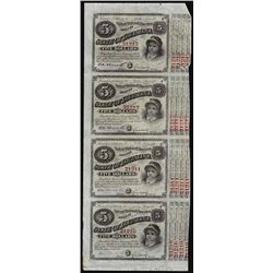 Uncut Sheet of (4) State of Louisiana Baby Bond Obsolete Notes