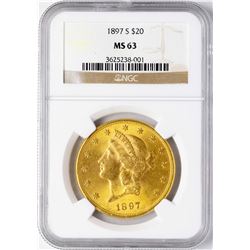 1897-S $20 Liberty Head Double Eagle Gold Coin NGC MS63