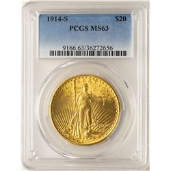 1914-S $20 St. Gaudens Double Eagle Gold Coin PCGS MS63