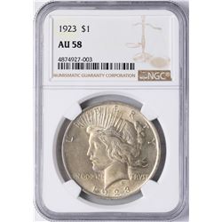 1923 $1 Peace Silver Dollar Coin NGC AU58