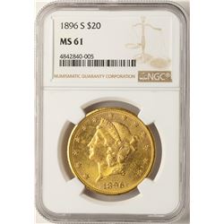 1896-S $20 Liberty Head Double Eagle Gold Coin NGC MS61