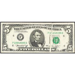 1974 $5 Federal Reserve Note Gutter Fold ERROR Note