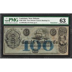 1840's $100 New Orleans Canal & Banking Co. Obsolete Note PMG Choice Uncirculate