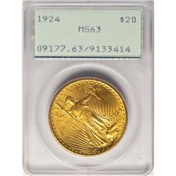 1924 $20 St. Gaudens Double Eagle Gold Coin PCGS MS63 Green Rattler Holder