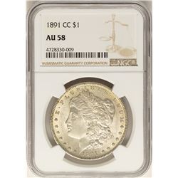 1891-CC $1 Morgan Silver Dollar Coin NGC AU58