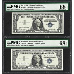 (2) Consecutive 1957B $1 Silver Certificate STAR Notes PMG Superb Gem Unc. 68PPQ