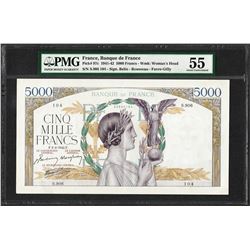 1941-42 France Banque de France 5000 Francs Pick# 97c PMG About Uncirculated 55