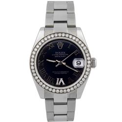Rolex Ladies Datejust Stainless Steel 31mm Blue Roman Diamond Dial Watch