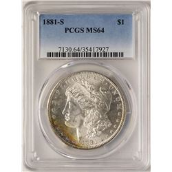 1881-S $1 Morgan Silver Dollar Coin PCGS MS64 Amazing Toning