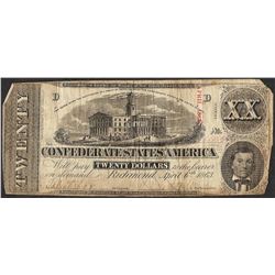 1863 $20 Confederate States of America Note