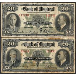 Lot of (2) 1935 $20 The Bank of Montreal Canada Notes