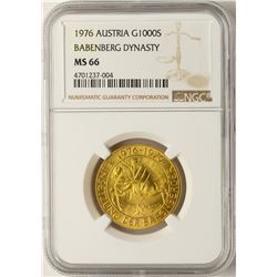 1976 Austria 1000 Schilling Babenberg Dynasty Gold Coin NGC MS66