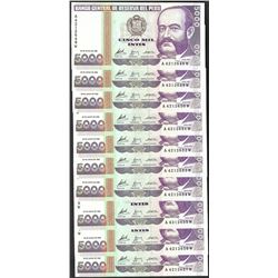 Lot of (10) 1988 Peru Cinco Mil Intis Uncirculated Bank Notes