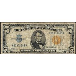 1934A $5 Silver Certificate WWII Emergency North Africa Note