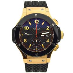 Hublot Mens Big Bang 18KT Rose Gold & Ceramic 44mm Black Fiber Dial Watch