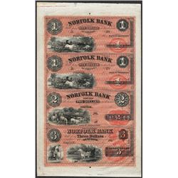 Uncut Sheet of 1800's $1/$1/$2/$3 Norfolk Bank, CT Obsolete Notes