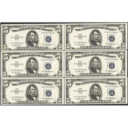 Lot of (6) Consecutive 1953A $5 Silver Certificate Notes