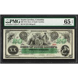 1872 $20 State of South Carolina Revenue Bond Obsolete Note PMG Gem Uncirculated