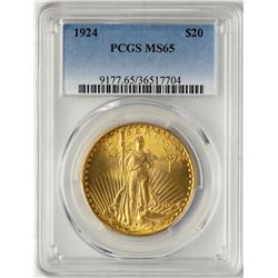 1924 $20 St. Gaudens Double Eagle Gold Coin PCGS MS65