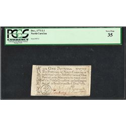 December 1771 North Carolina One Pound Colonial Currency Note PCGS Very Fine 35