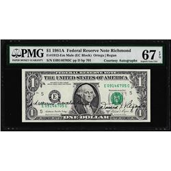 1981A $1 Federal Reserve Note Dual Courtesy Autographs PMG Superb Gem Unc. 67EPQ