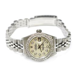 Rolex Ladies Datejust Stainless Steel 26mm Mother of Pearl Diamond Dial Watch