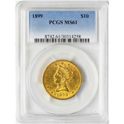 1899 $10 Liberty Head Eagle Gold Coin PCGS MS61