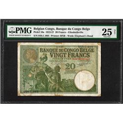 1912-27 Belgian Congo Banque du Congo Belge 20 Francs Bank Note PMG Very Fine 25