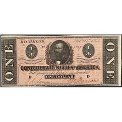1864 $1 Confederate States of America Note