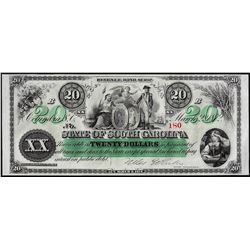 1872 $20 State of South Carolina Revenue Bond Obsolete Note Low Serial Number