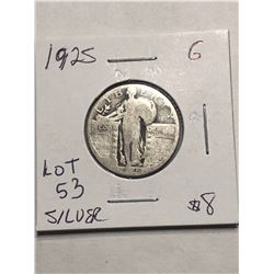 1925 Silver Standing Walking Liberty US Quarter Good Grade