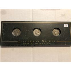 Beautiful 3 Silver WWII Nickels In Hard Very Nice Case