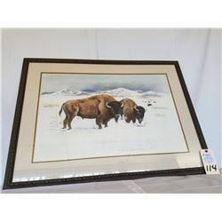 Original Western painting . "Buffalo Winter Scene"