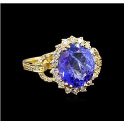 5.04 ctw Tanzanite and Diamond Ring - 14KT Yellow Gold