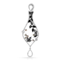 18k White Gold 3.75CTW Diamond and Black Diamonds and Brown Diamonds Pendant, (S