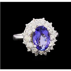 3.23 ctw Tanzanite and Diamond Ring - 14KT White Gold