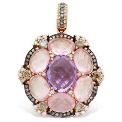 18k Rose Gold  10.30CTW Amethys and Rose Quartz and Brown Diamonds Pendant