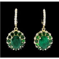 9.71 ctw Emerald and Diamond Earrings - 14KT Yellow Gold