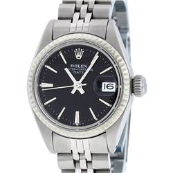 Rolex Ladies Stainless Steel Black Index Dial 26MM Datejust Wristwatch