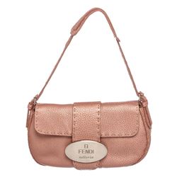 Fendi Metallic Pink Leather Selleria Baguette Bag