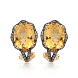 14k Yellow Gold  4.60CTW Citrine and Brown Diamonds Earring