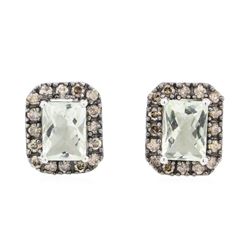 2.31 ctw Green Amethyst and Diamond Earrings - 14KT White Gold