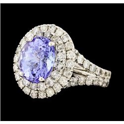 4.44 ctw Tanzanite and Diamond Ring - 14KT White Gold