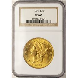 1904 $20 Liberty Head Double Eagle Gold Coin NGC MS63