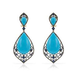 14k Yellow Gold  32.83CTW Turquoise and Sapphire and Brown Diamonds Earring