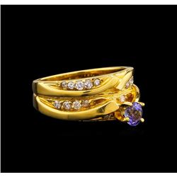 0.45 ctw Tanzanite and Diamond Ring - 18KT Yellow Gold