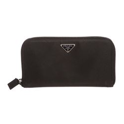 Prada Black Nylon Leather Zipper Wallet