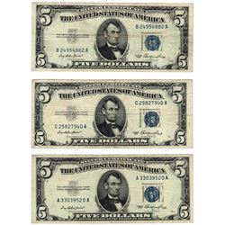 Lot (5) 1953 $5 Silver Certificate Notes