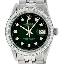 Rolex Mens Stainless Steel Slate Green Diamond 36MM Datejust Wristwatch